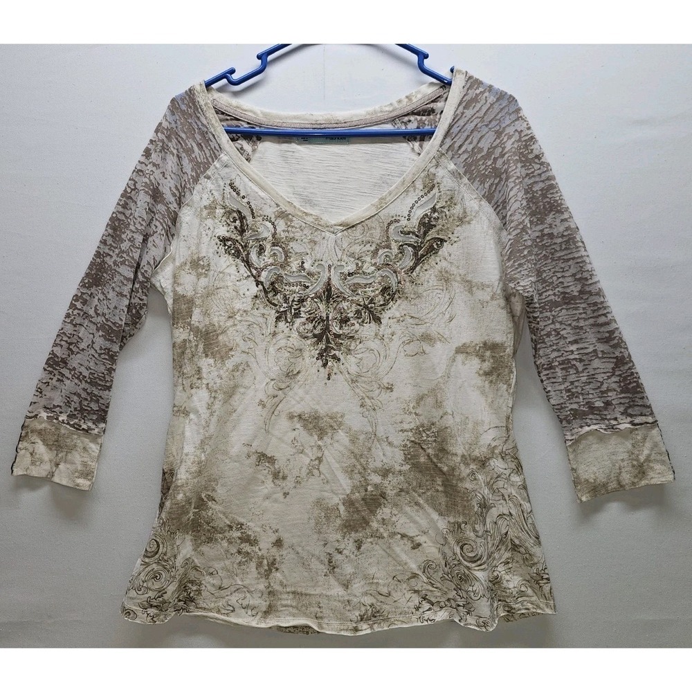 VTG Y2K Burnout Top L Embellished Sequin Graphic Boho Fairy Grunge Whimsigoth